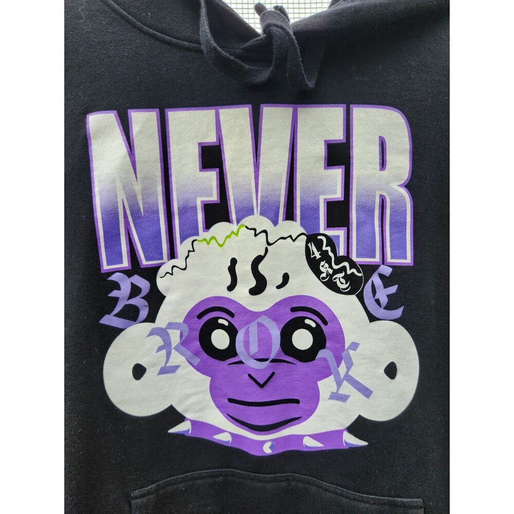 Never Broke Again Graphic Hoodie L Black Purple Cartoon Monkey Face Graphic - Picture 2 of 6